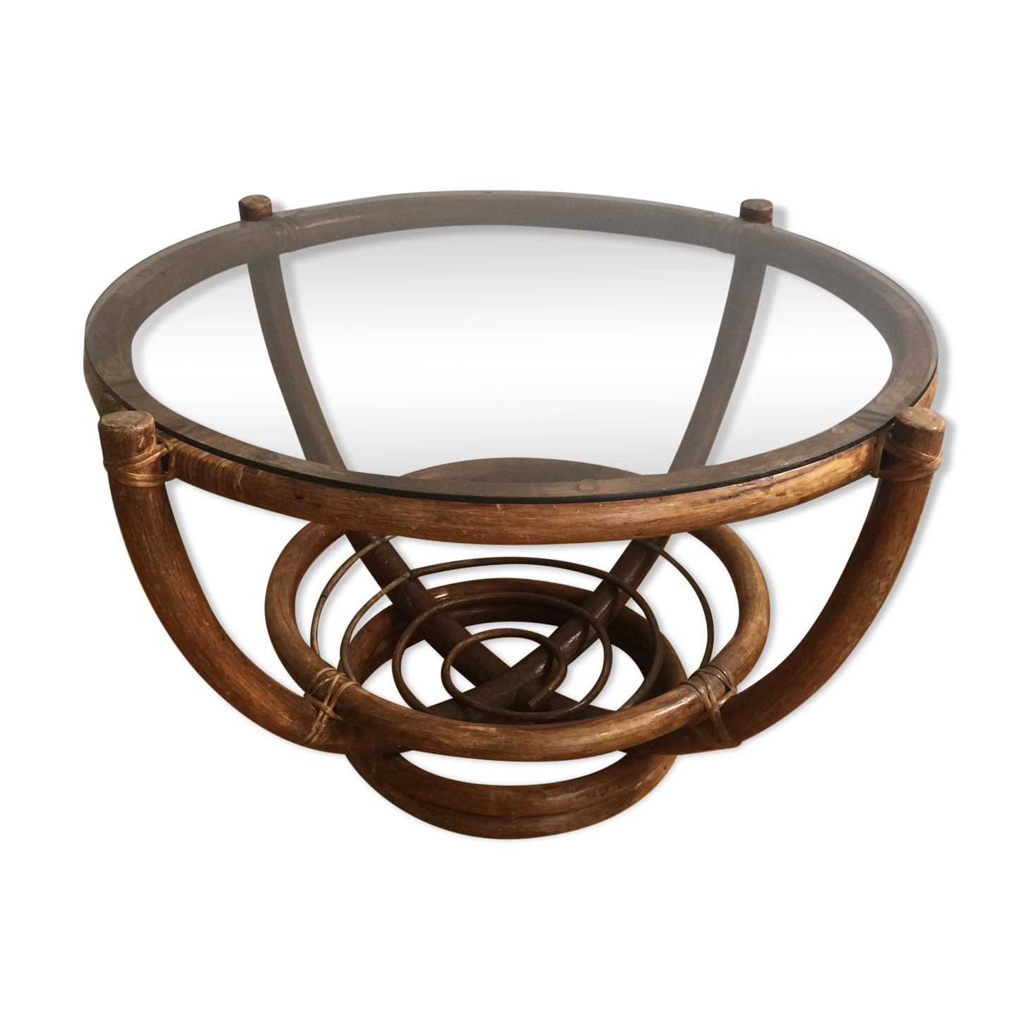 Rattan and glass table