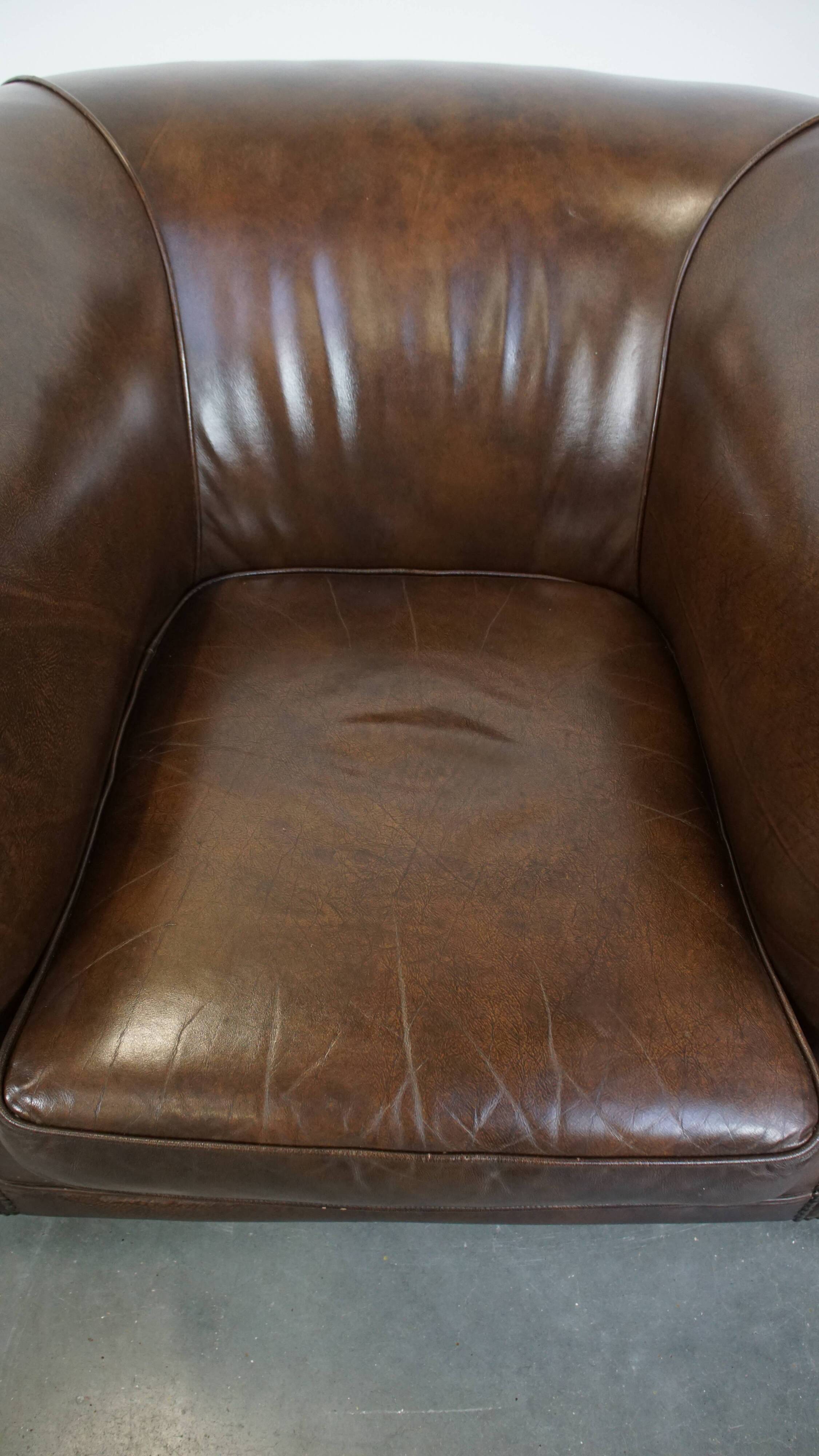 Large, Dark Cowhide Leather Chesterfield Armchair