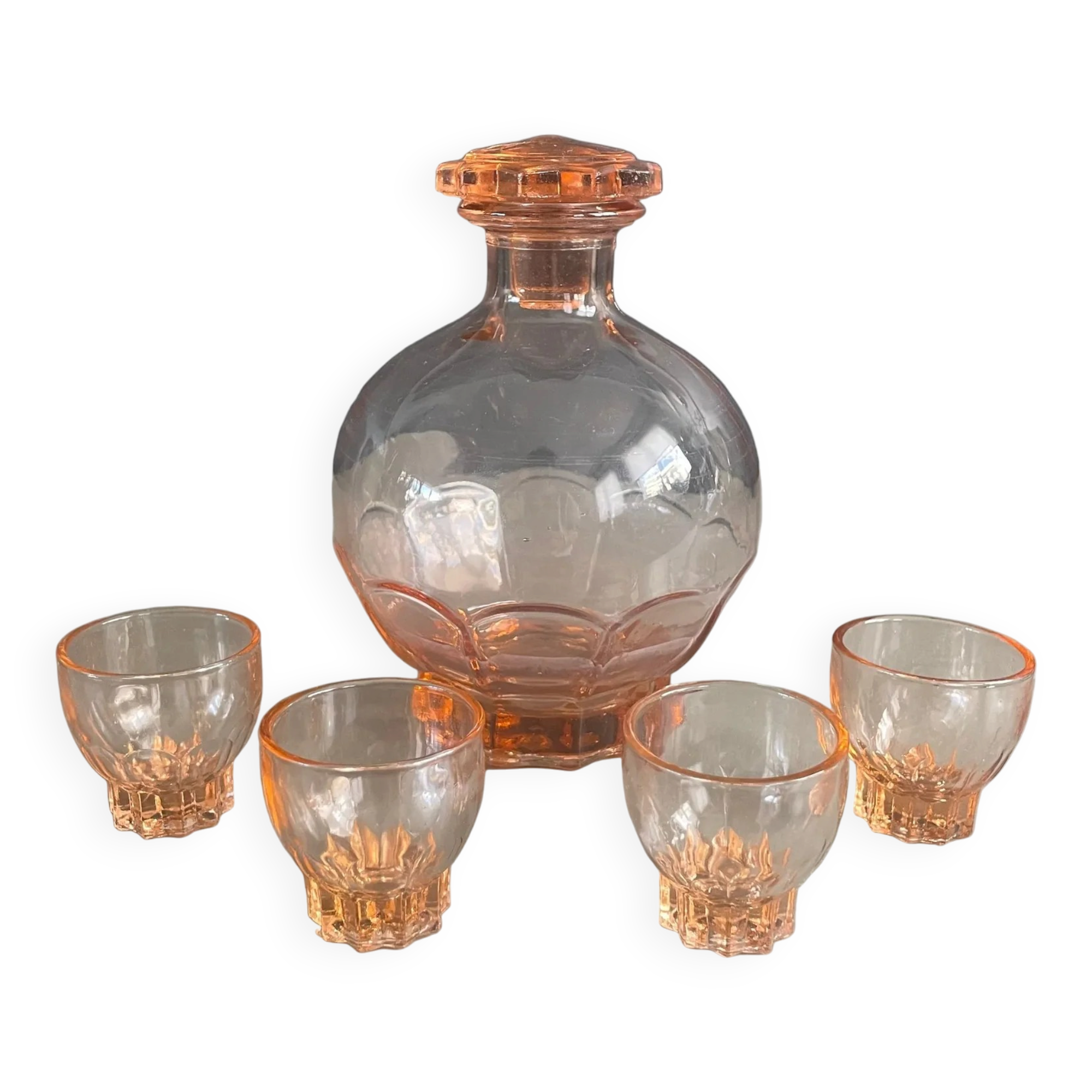 Service à liqueur en verre rosé