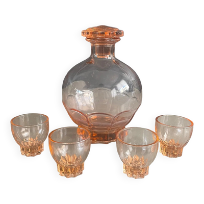 Service à liqueur en verre rosé