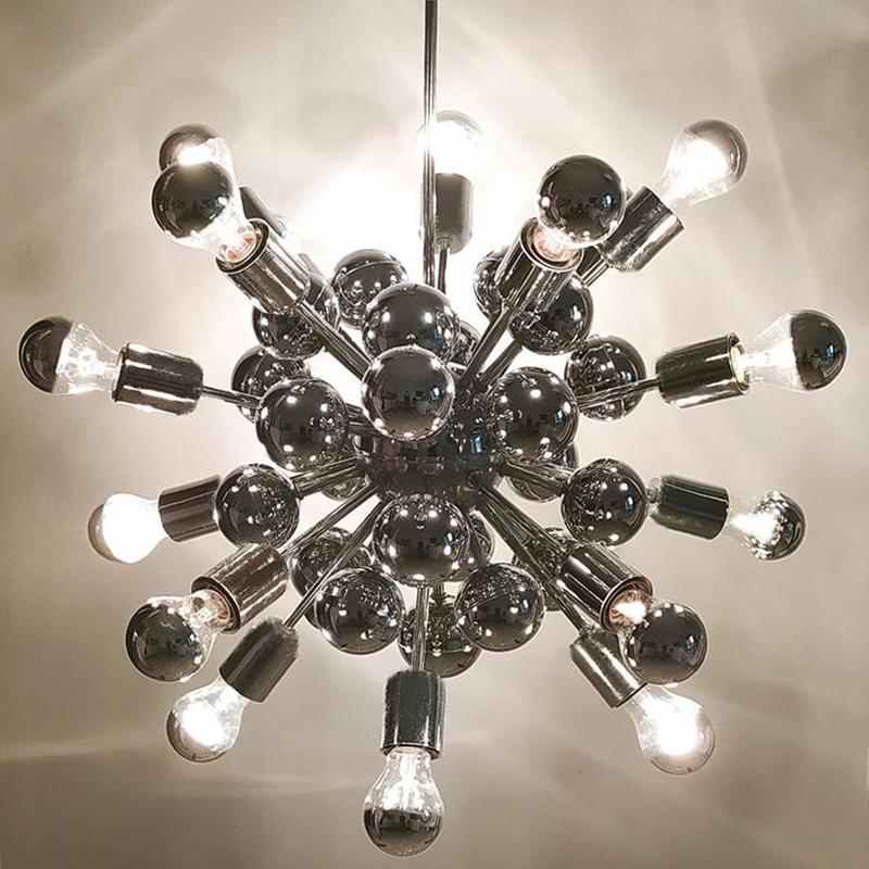 Chandelier sputnik by goffredo reggiani in chrome, made in italy 1970
