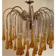 Vintage Murano Amber Glass Teardrop Chandelier - 1960-70s