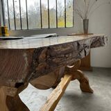 Table artisanale en orme massif, art populaire