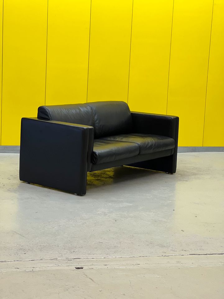 Walter Knoll Studio Line Series black leather 2 seater sofa designed by Jürgen Lange