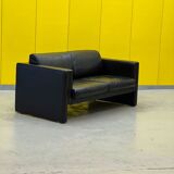 Walter Knoll Studio Line Series black leather 2 seater sofa designed by Jürgen Lange