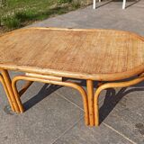 Table basse en rotin ovale vintage