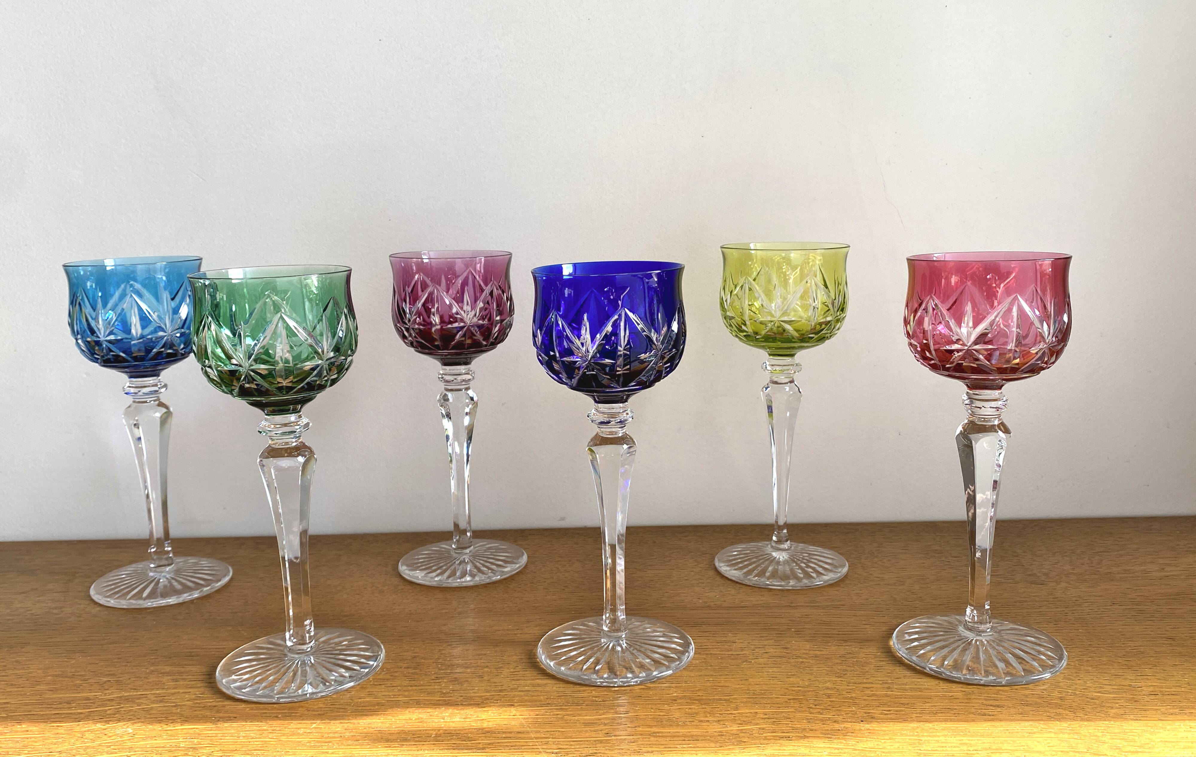 Set of 6 large Rhine wine glasses Roemer in colored crystal