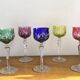 Set of 6 large Rhine Roemer wine glasses in coloured crystal.