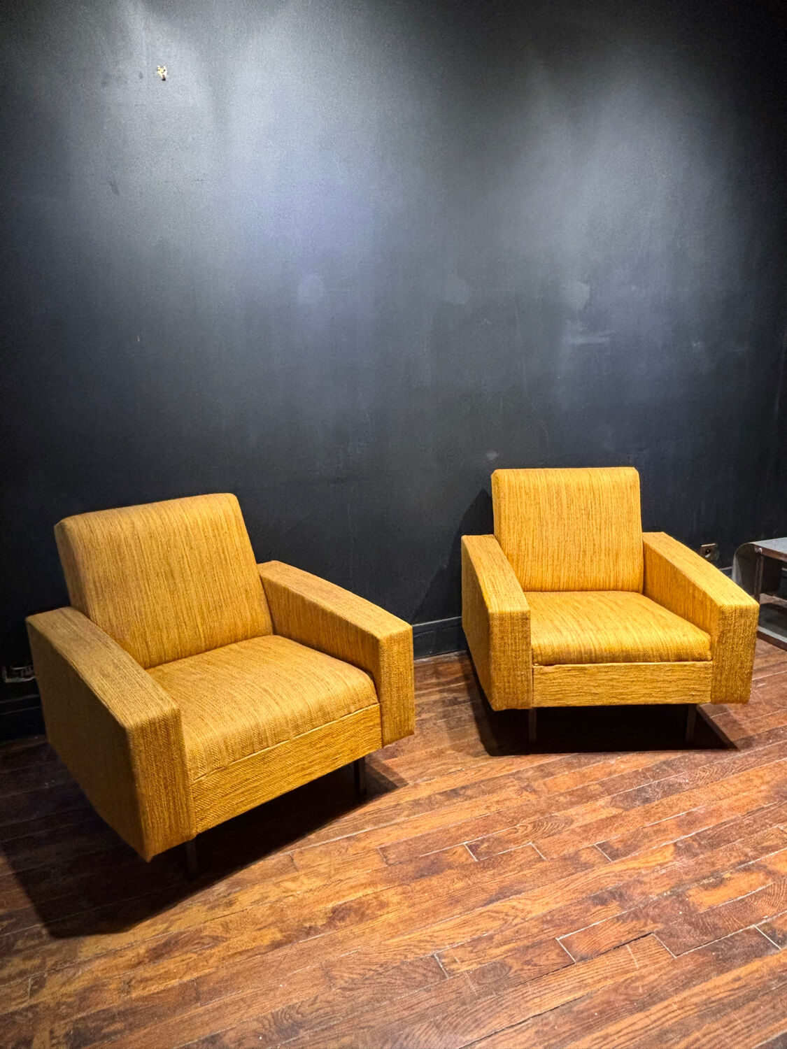 Pair of vintage mustard yellow armchairs – 1970s design