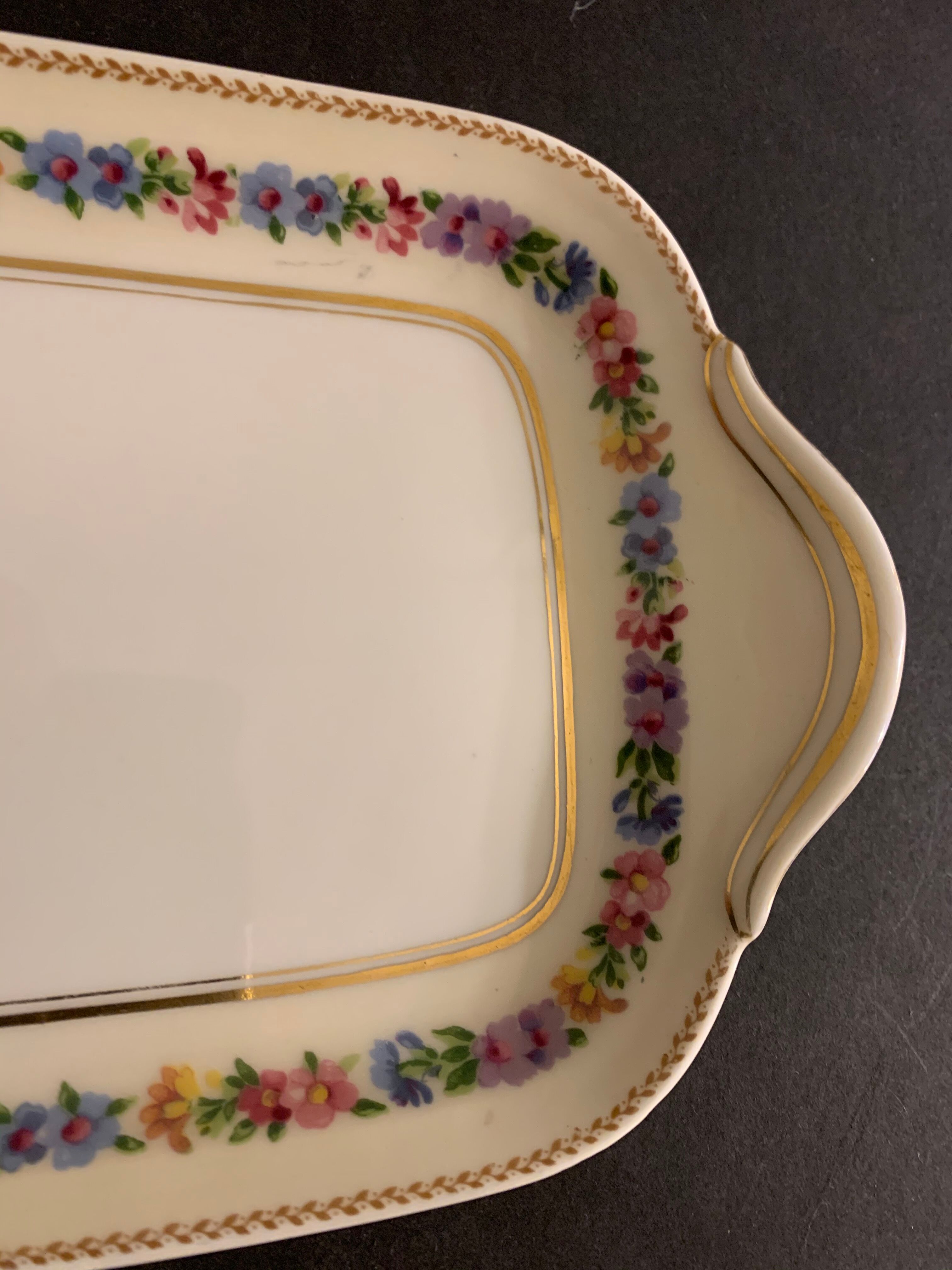 Chocolate cake dish Raynaud Limoges floral decoration