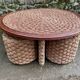 Coffee table and 3 rope stools from the 1970s.