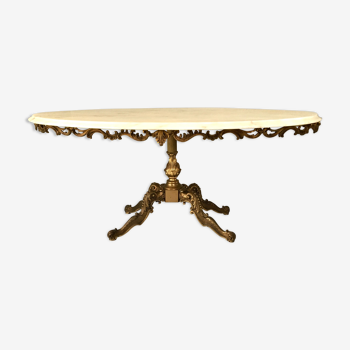 Oval marble and gold metal coffee table