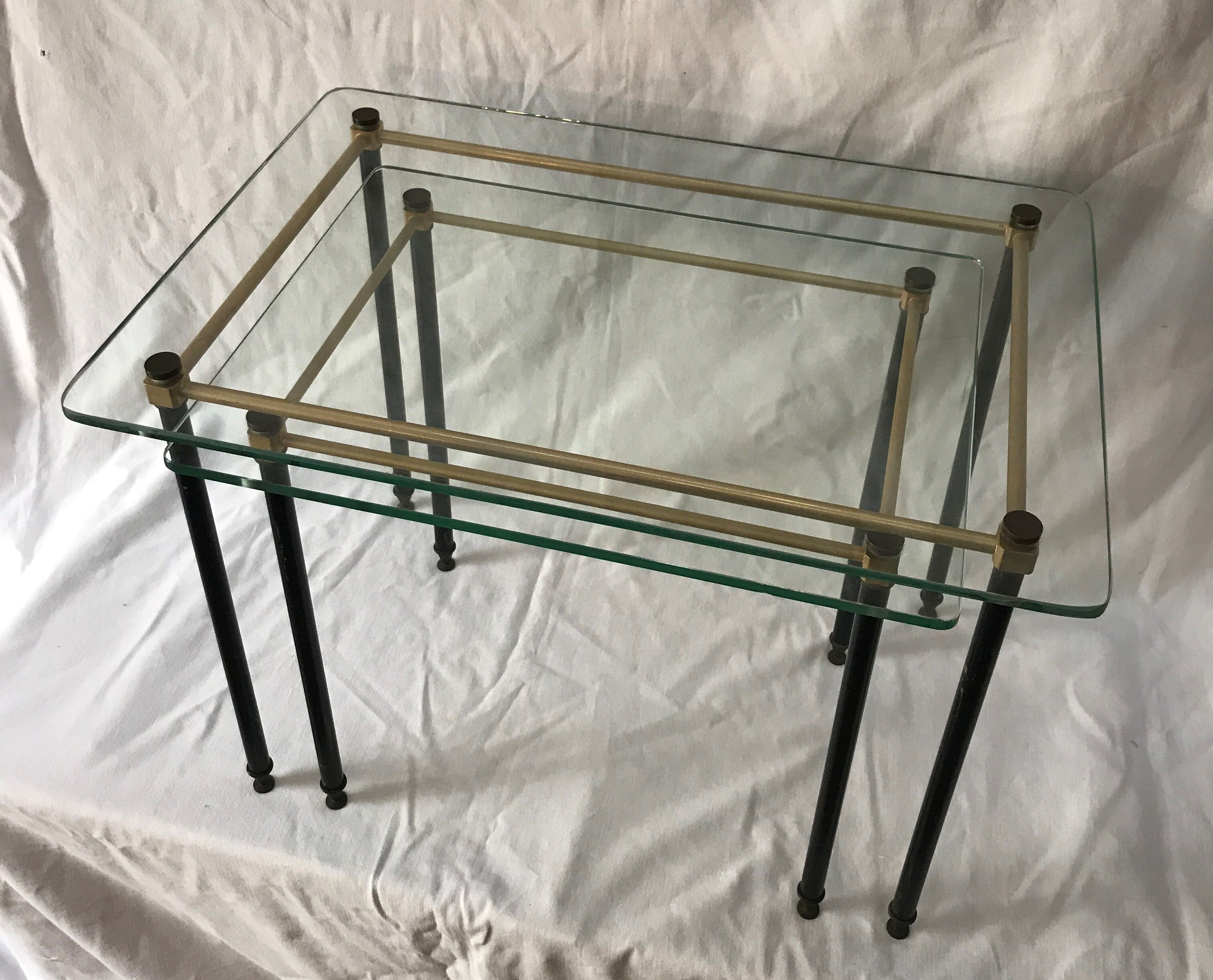 Pull out tables in glass and brass 1950