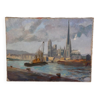 Original Oil Painting on Canvas of  Cathedral and the River