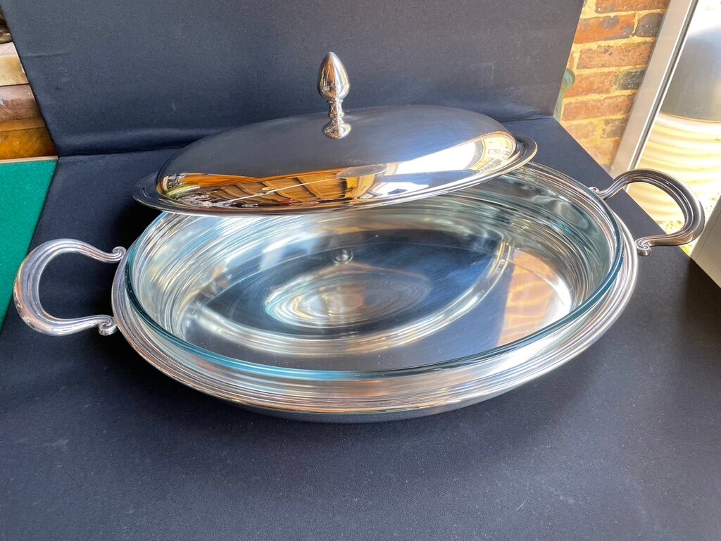 Rino Greggio - OLRI and Pyrex - Large serving dish - Modern - Silver metal, Glass
