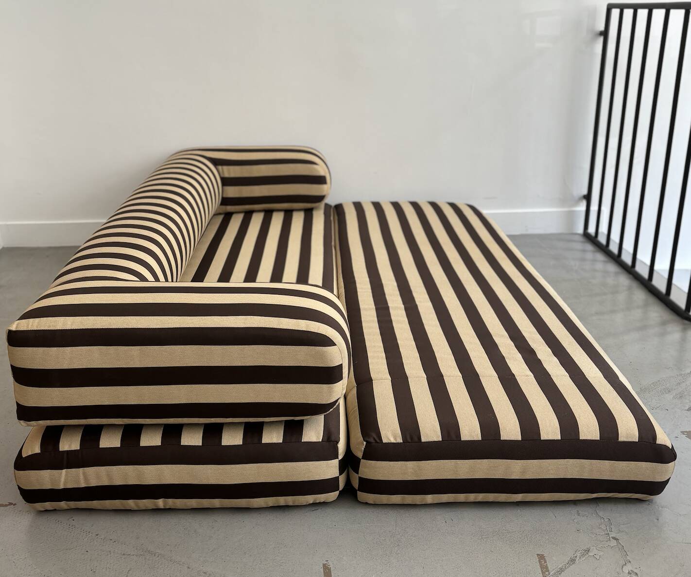 Beige and brown sofa vintage guest bed