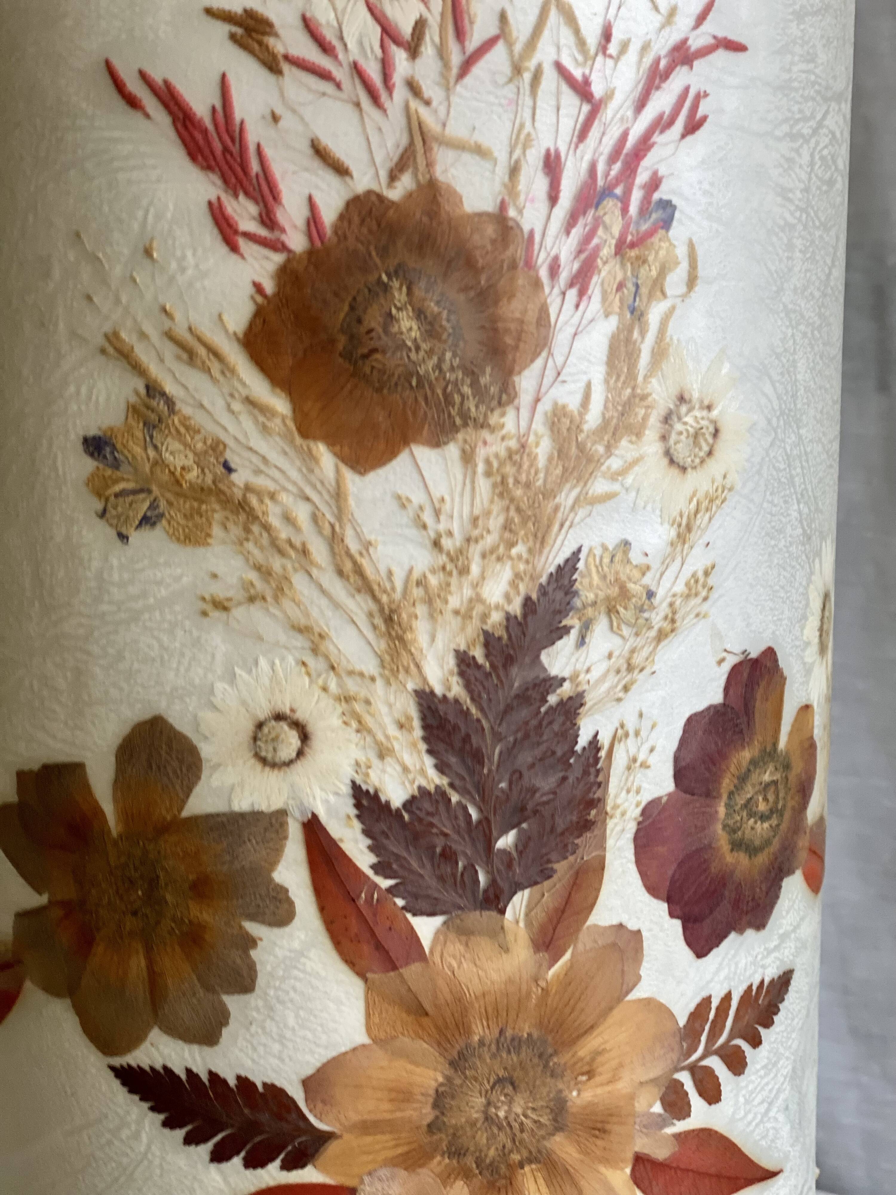 Large vintage 1960-70 chamotte ceramic ball lamp, dried flower lampshade