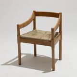 Set of 4 straw and wood chairs, Vico Magistretti, Cassina, 1960s