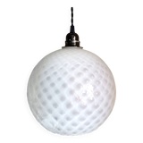 Vintage opaline glass ball pendant light with geometric patterns
