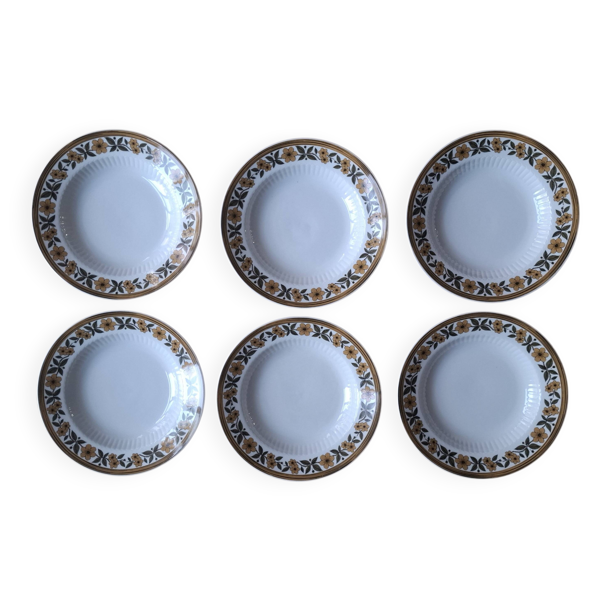 Set of 6 plates Mitteteich Bavaria gold flowers