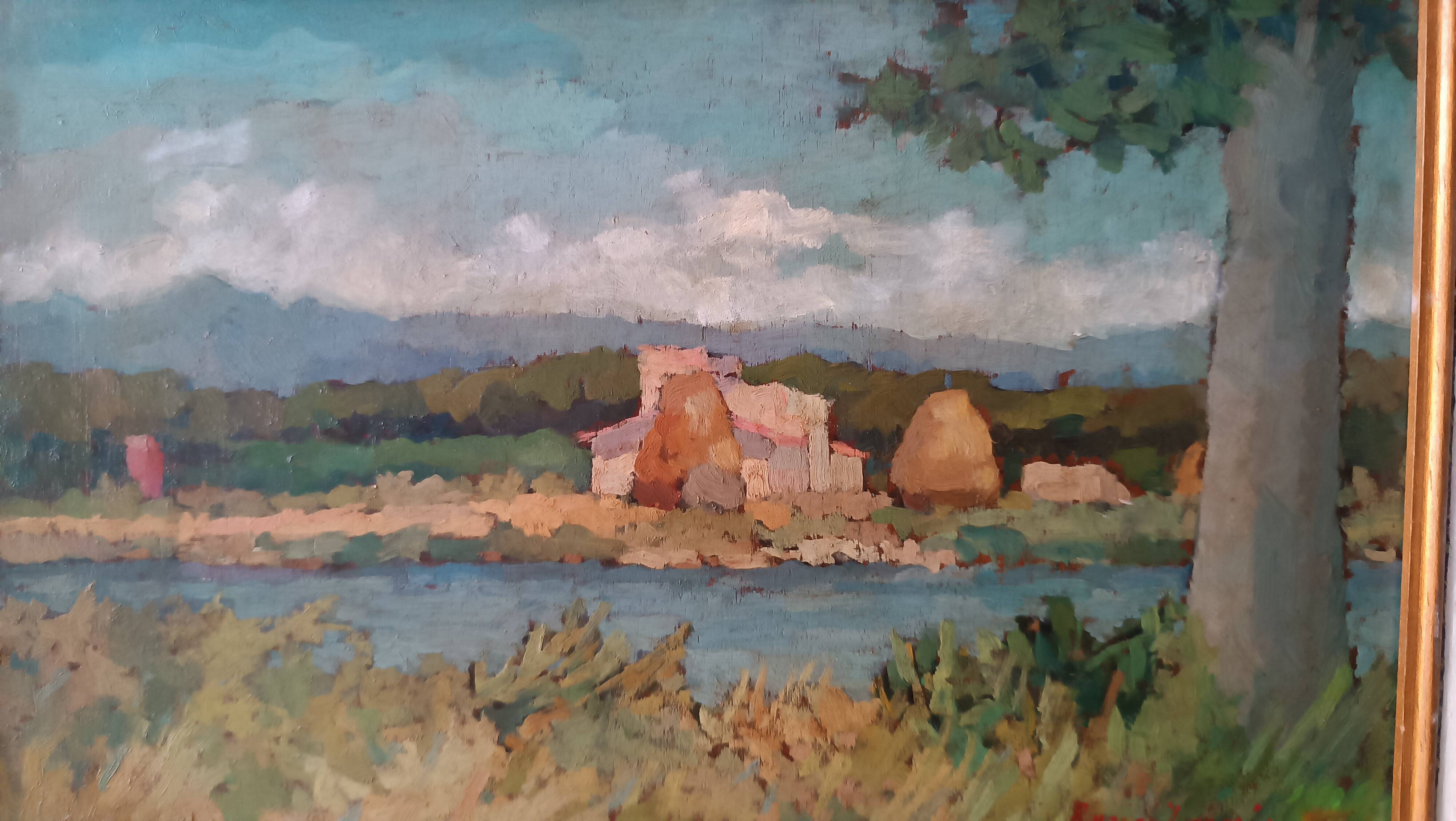 Peinture de paysage Arnaccio Pise années 1950 Ferruccio Rosini (Livourne 1932-2021)