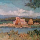 Peinture de paysage Arnaccio Pise années 1950 Ferruccio Rosini (Livourne 1932-2021)