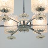Vintage Austrian Glass Chandelier: Mid-Century Modern Embossed Pendant Lamp