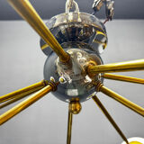 Post-Modern Sputnik Chandelier in Brass and Opaline Glass, Italy, 1980