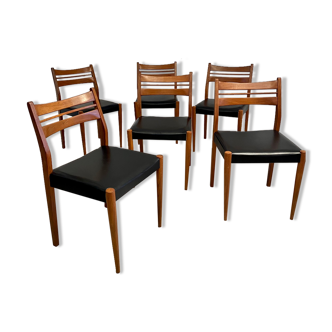 Lot 6 Scandinavian chairs year 60/70 beech and imitation leather