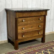 19th-century Empire commode in walnut with a grey St Anne marble top.