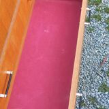 Vintage oak commode with tapered legs and wings from the 1950s.