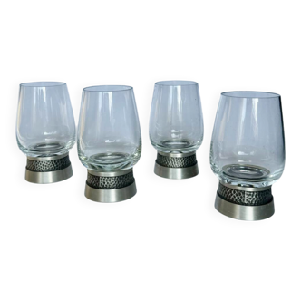Vintage Pewter Bottom Tumbler/Wine Glasses: Mid-Century Modern Drinkwa
