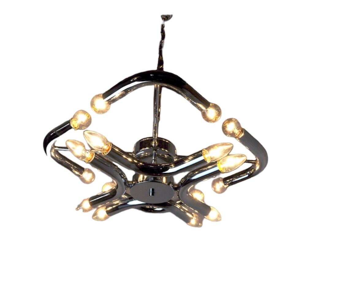 Reggiani chrome multiple light chandelier, Italy 1970