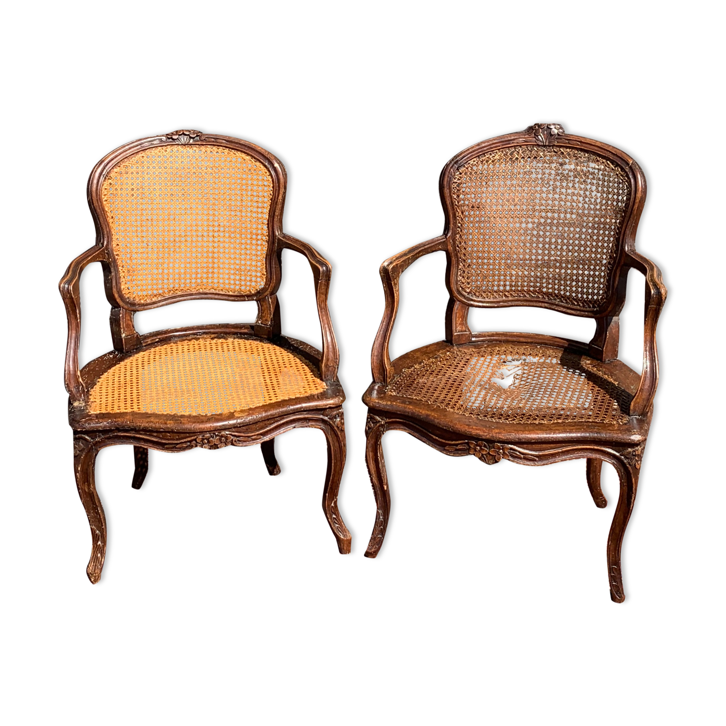 Pair of caned convertible armchairs Louis XV period
