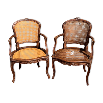 Paire de fauteuils cabriolets cannés Epoque Louis XV