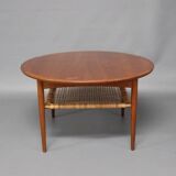 Table basse en teck avec étagère de cordon estampillée « Møbelintarsia », années 1950