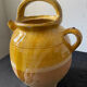 Cruche gargoulette chevrette en terre cuite vernissé jaune