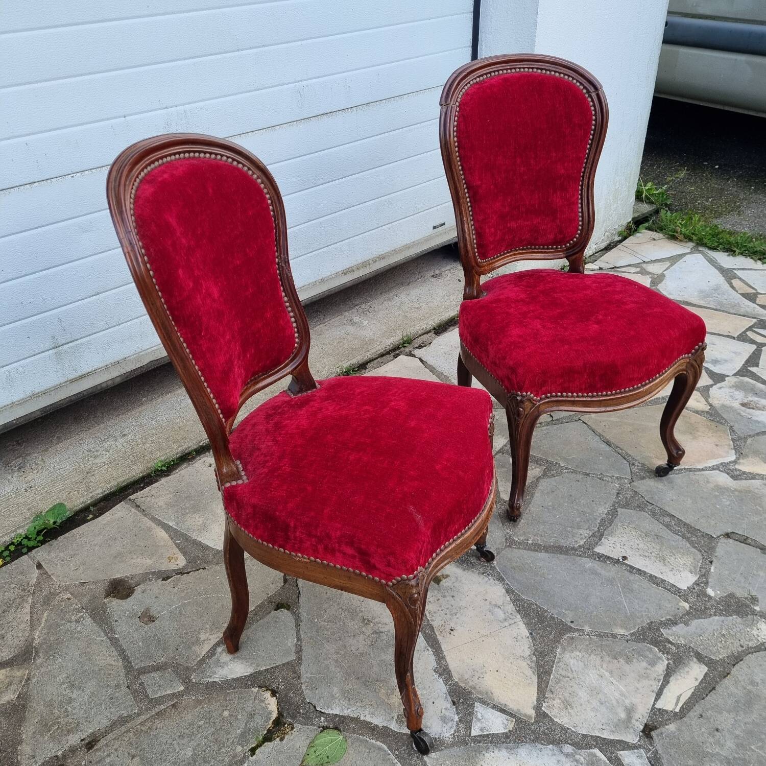Louis XX chairs, walnut & red velvet