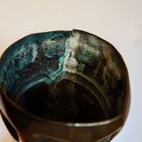 Large brass vase – sculptural piece – geometric decoration – 64.5 cm