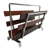 Vintage magazine rack from  rosewood and chrome design