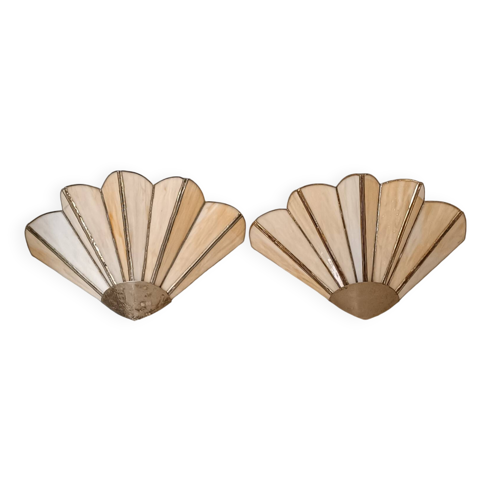 Lot de 2 appliques murales vintage coquillage ou éventail en pâtes de verre et métal doré vieilli