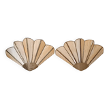 Set of 2 vintage shell or fan wall lights in glass paste and aged gold metal