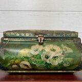 Old and large lithographed sheet metal box Japanese decoration