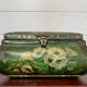Old and large lithographed sheet metal box Japanese decoration