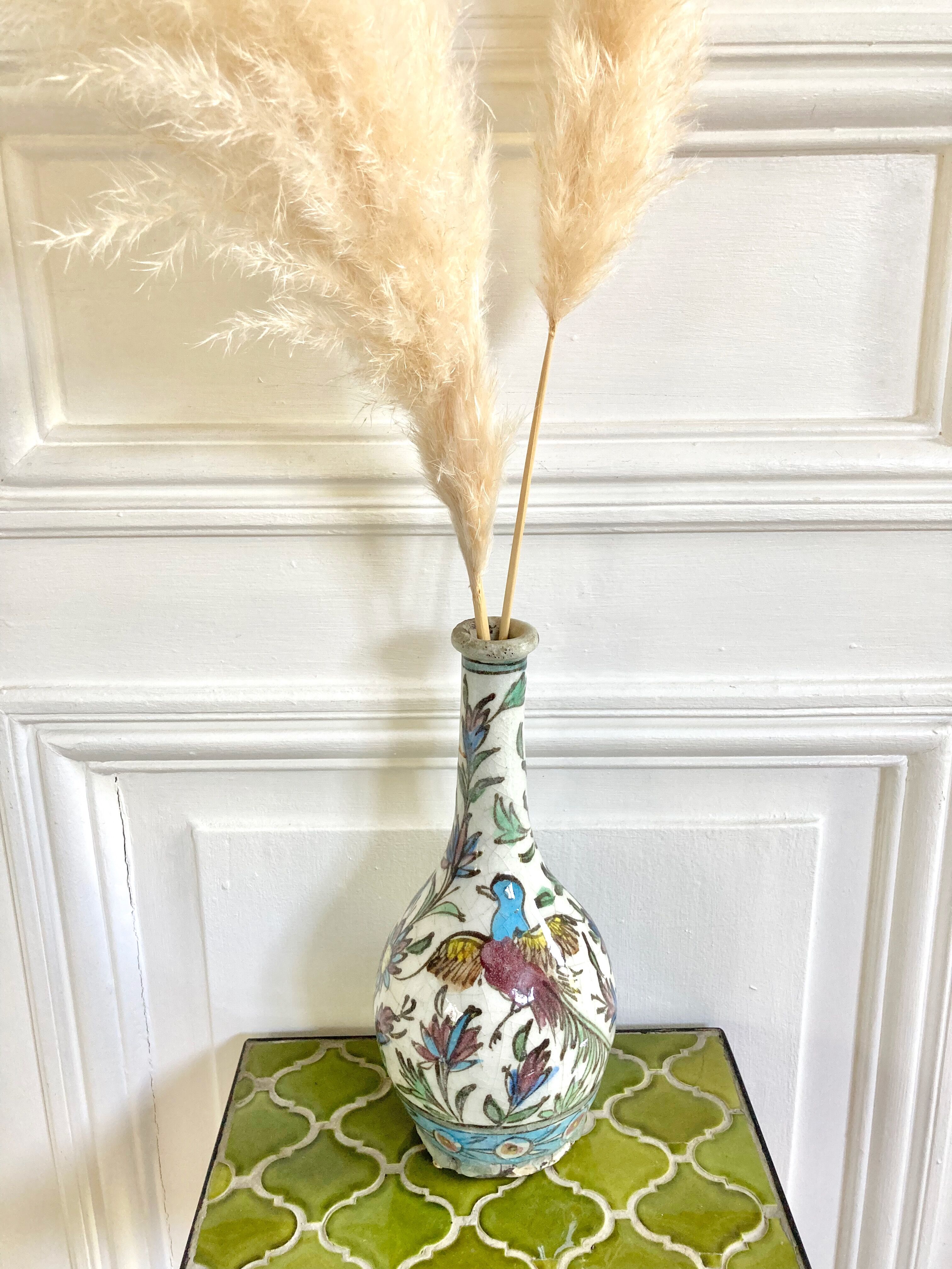 Vase céramique craquelée décor oiseaux