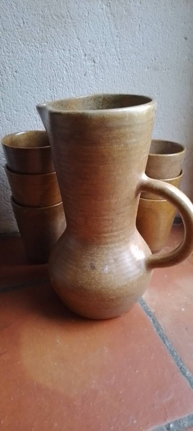 Vintage Digoin stoneware glasses and carafe set