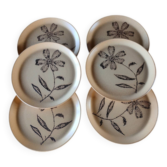 6 assiettes plates anciennes en grès
