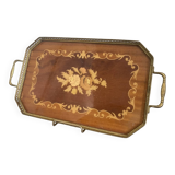 Vintage Italian Sorrento Wood Marquetry Brass Serving Tray 36