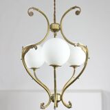 Antique Italian Brass and Opaline Chandelier