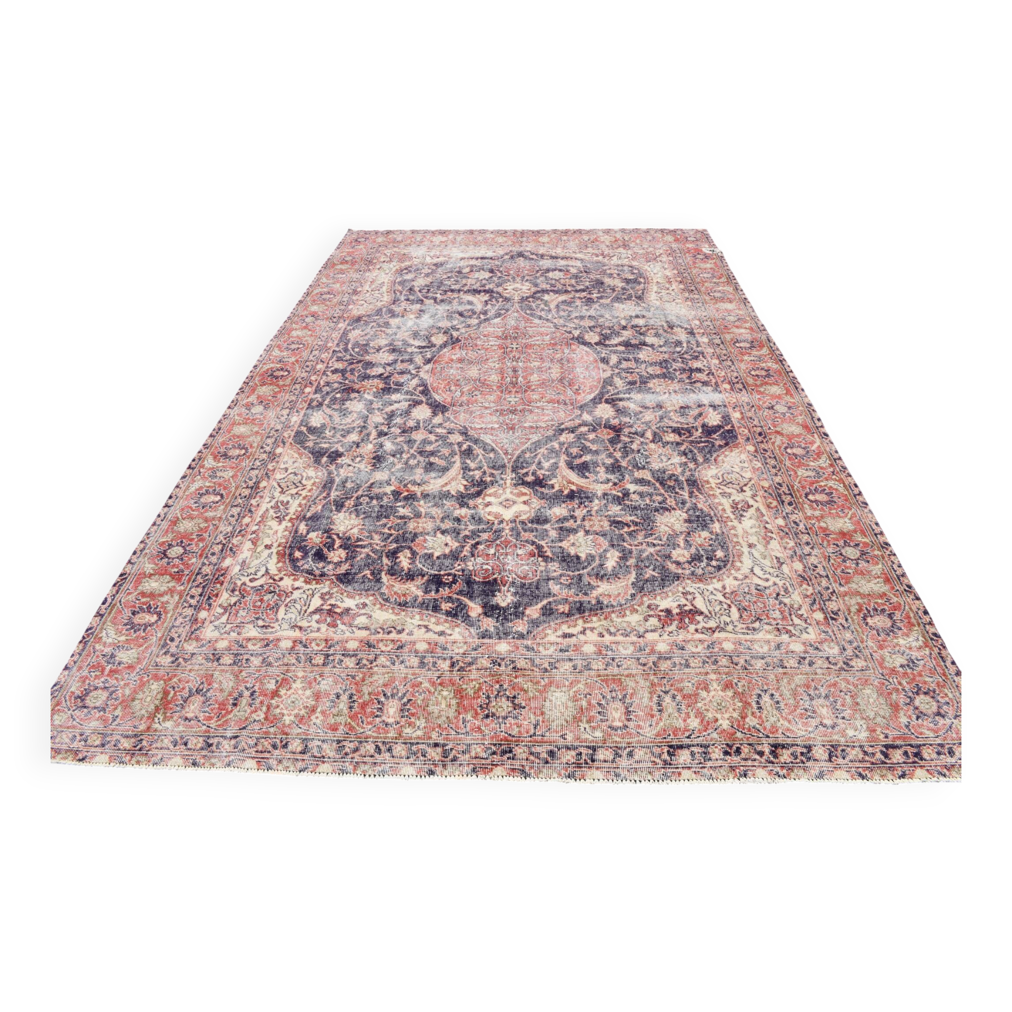 Tapis persan vintage de style oriental bleu marine, 228x338 cm